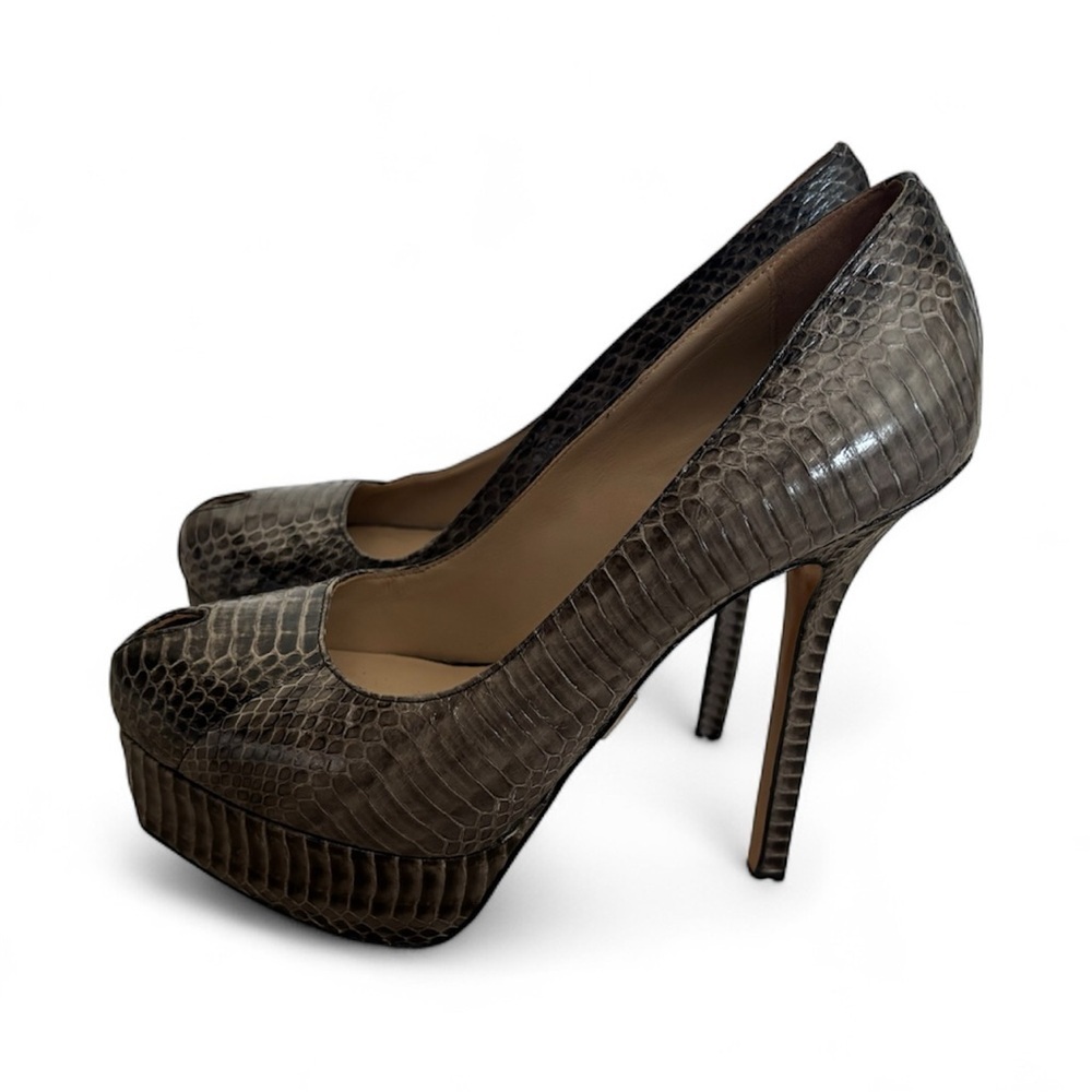 Michael Kors Brown Snakeskin Peep-Toe Heels Size 37 1/2 - Picture 4 of 7